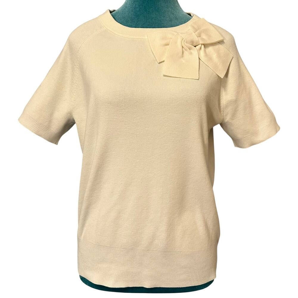 Kate Spade New York Bow Cream Sweater Top, Size L, Short Sleeve